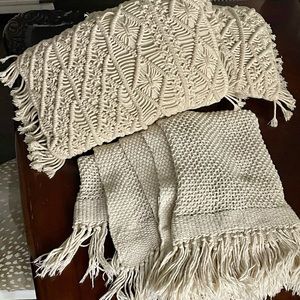 X2 macrame throw pillows and throw blanket